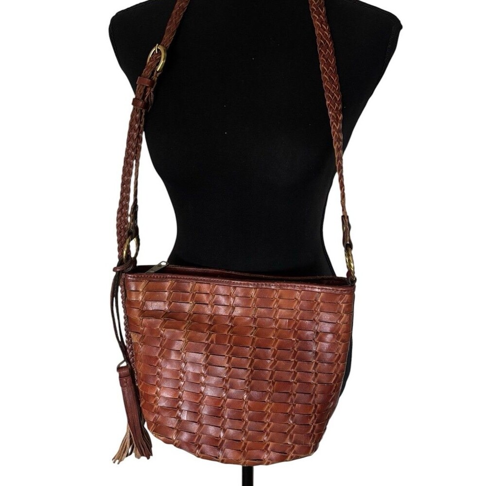 Patricia Nash Woven Leather Valbella Zip Hobo Bag Festival Hippie Boho Tassels